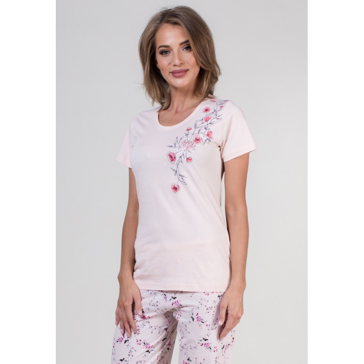 Женский домашний комплект футболка и брюки 705026 pink