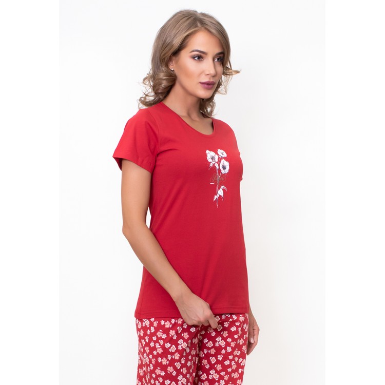 Женский домашний комплект футболка и брюки 705027 red