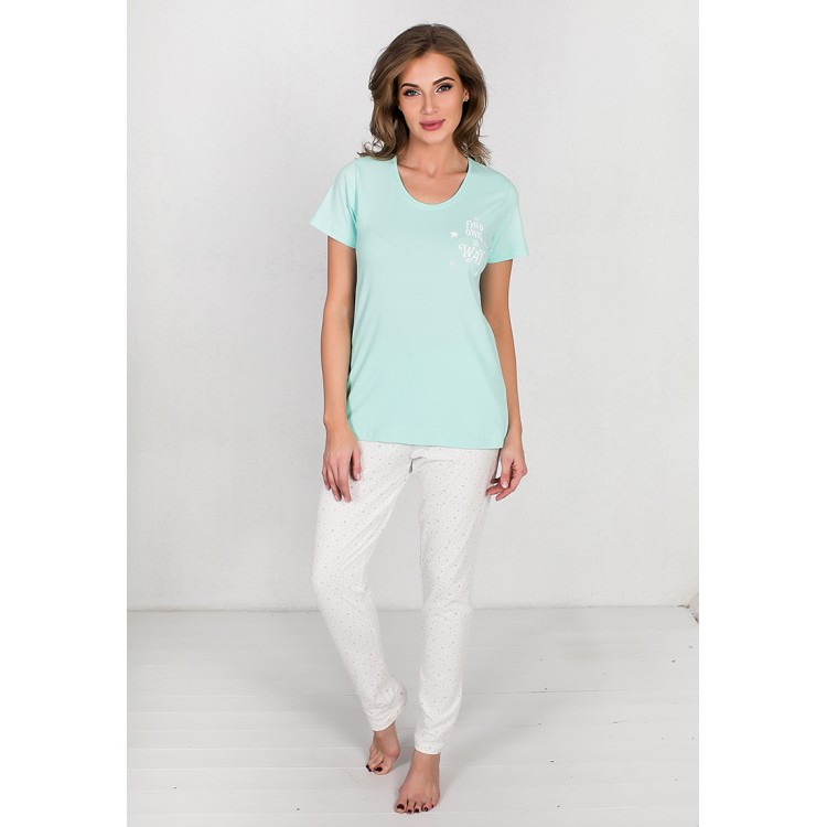 Женский трикотажный комплект с брюками 706088 turquoise