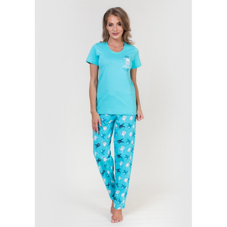 Пижама женская из хлопка 707028 turquoise