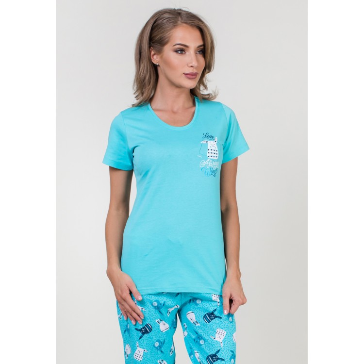 Пижама женская из хлопка 707028 turquoise