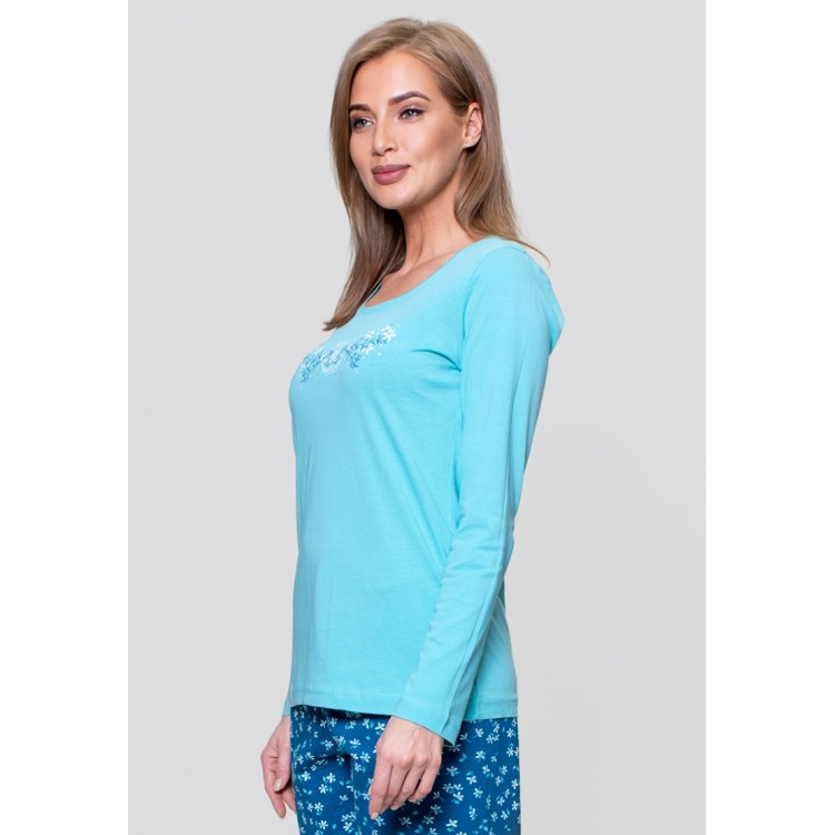 Женская пижама с брюками из хлопка 802225 turquoise