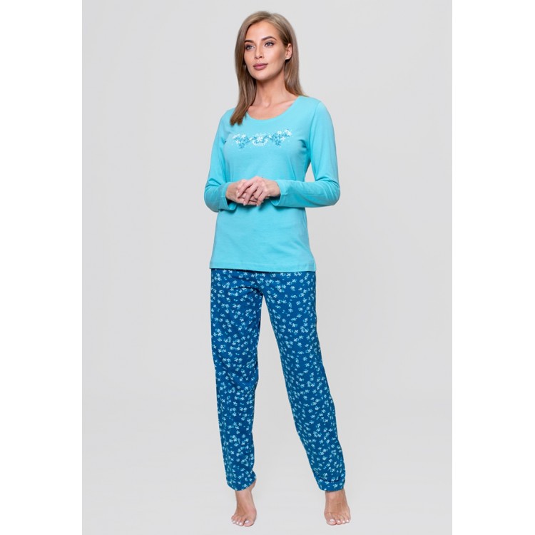 Женская пижама с брюками из хлопка 802225 turquoise