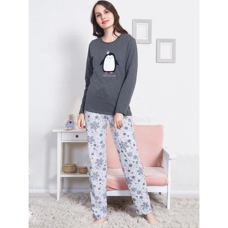 Пижама женская хлопковая с брюками 803052 1807 dark grey