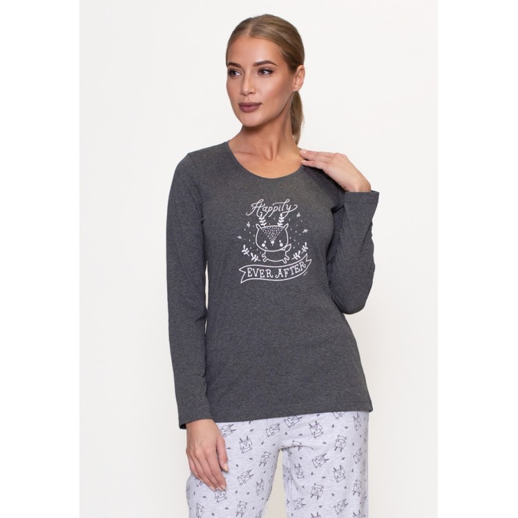 Женская пижама с брюками из хлопка 804002 dark grey