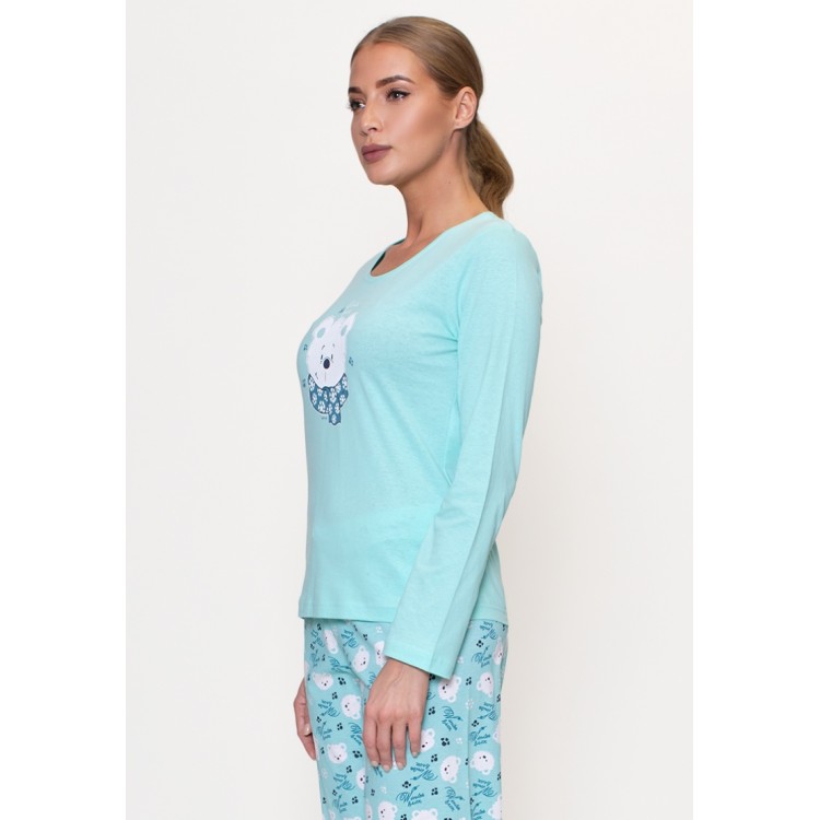 Женская пижама с брюками из хлопка 804006 turquoise