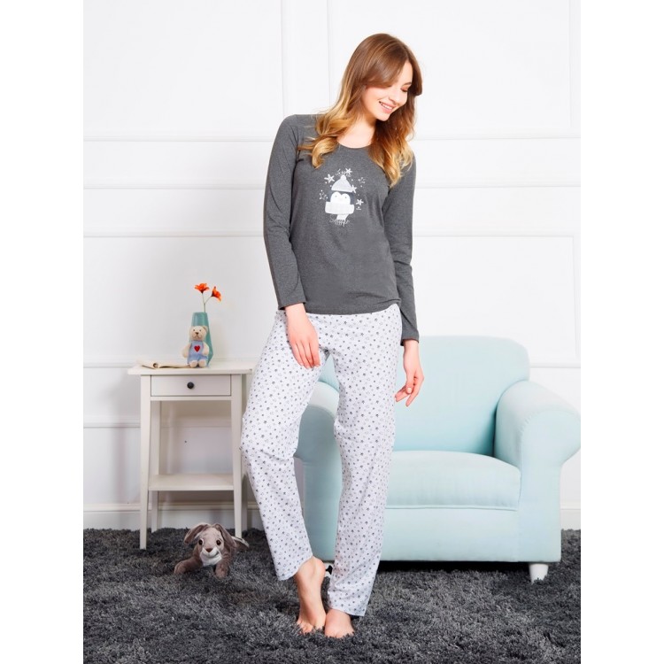 Женская пижама с брюками из хлопка 804008 dark grey