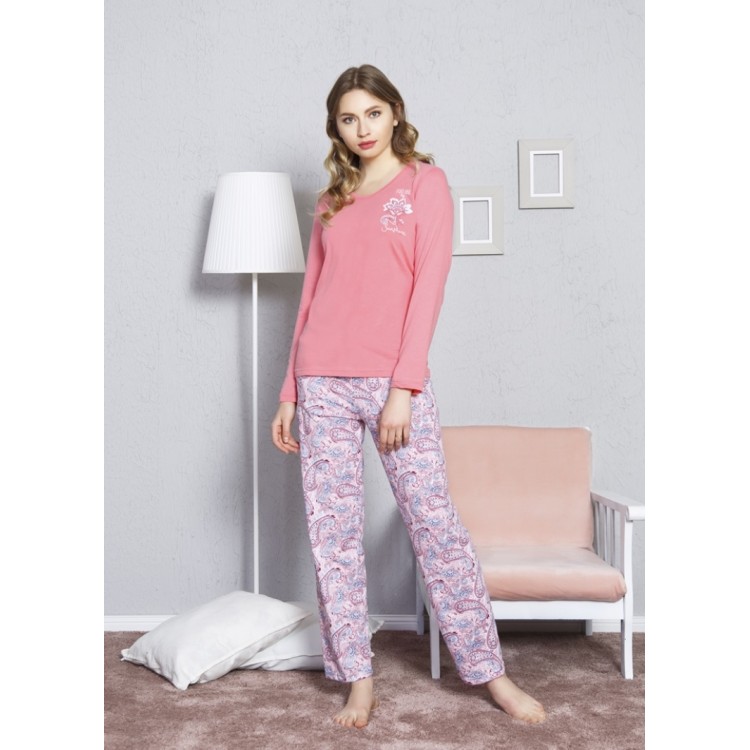 Женская пижама с брюками из хлопка 804021 pink