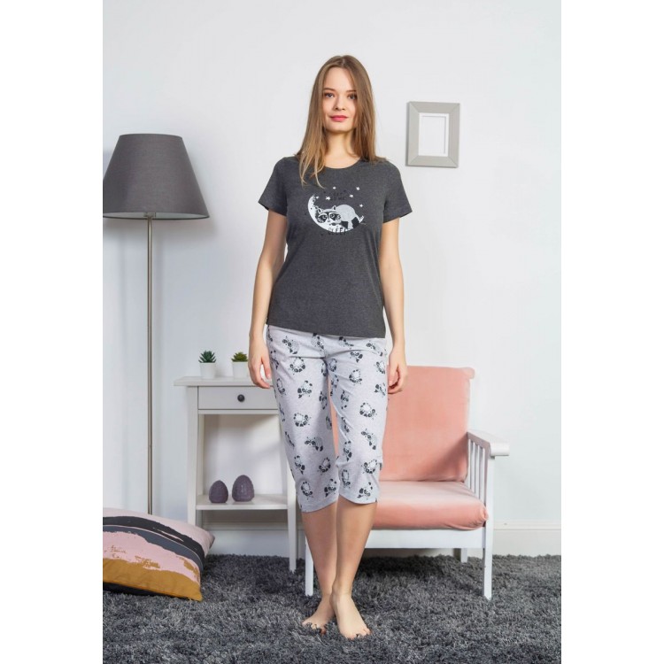 Пижама женская из хлопка с бриджами 810132 dark grey