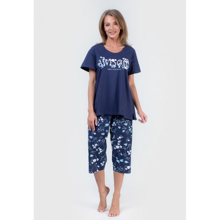 Пижама женская трикотажная с капри 810148 dark blue