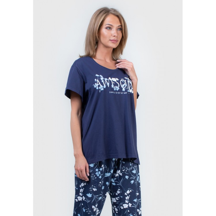 Пижама женская трикотажная с капри 810148 dark blue
