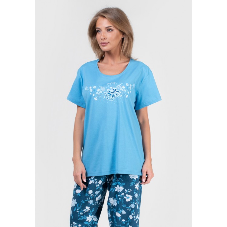 Пижама женская трикотажная с капри 810196 blue