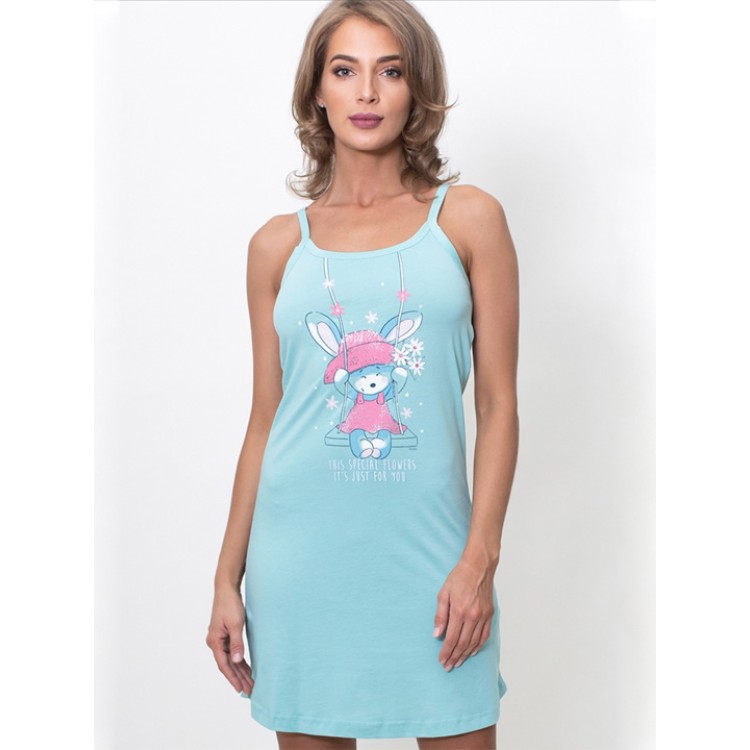 Сорочка женская короткая из хлопка 811336 turquoise