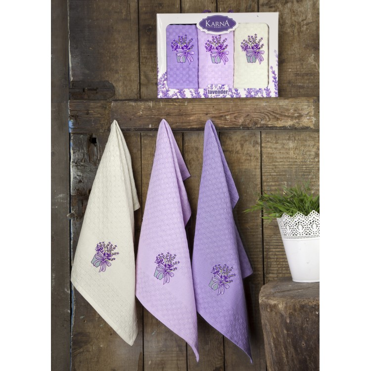 Салфетки махровые "KARNA" c вышивкой "LAVENDER" 45x65 см 1/3