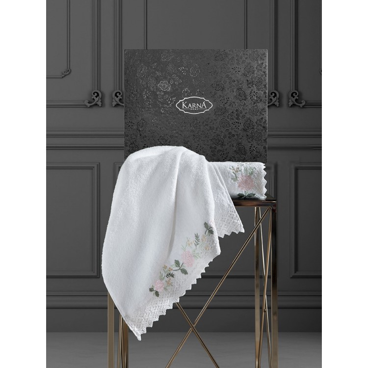 Комплект махровых полотенец c гипюр "KARNA" AMORA 50x90-70х140 см 1/2
