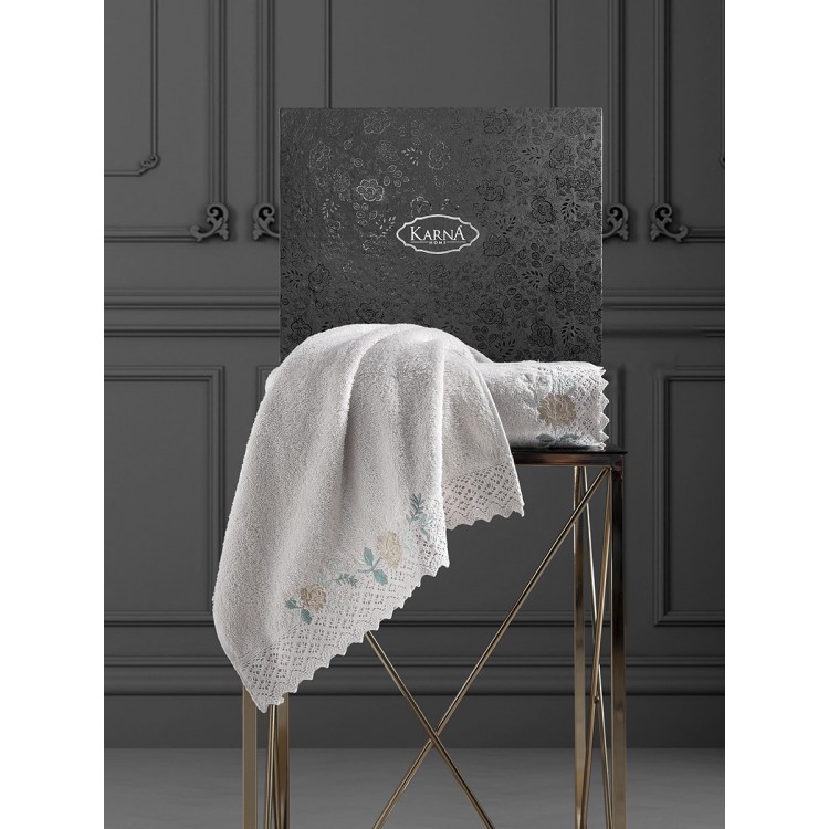 Комплект махровых полотенец c гипюр "KARNA" AMORA 50x90-70х140 см 1/2
