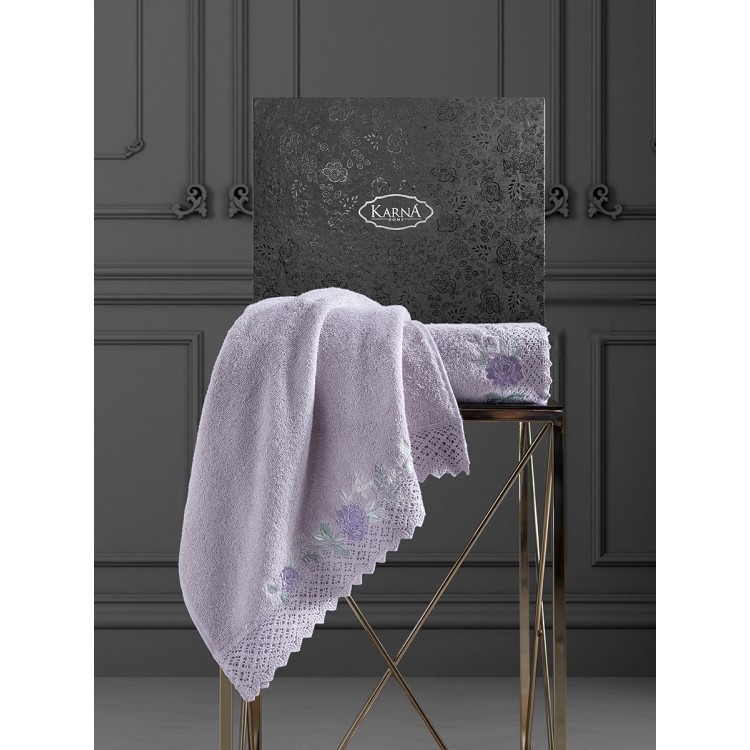 Комплект махровых полотенец c гипюр "KARNA" AMORA 50x90-70х140 см 1/2