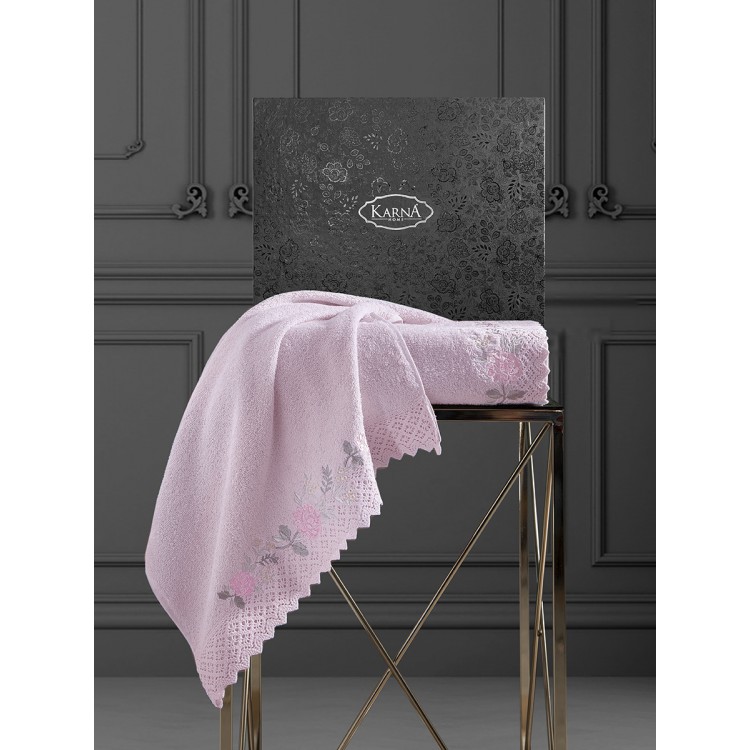 Комплект махровых полотенец c гипюр "KARNA" AMORA 50x90-70х140 см 1/2