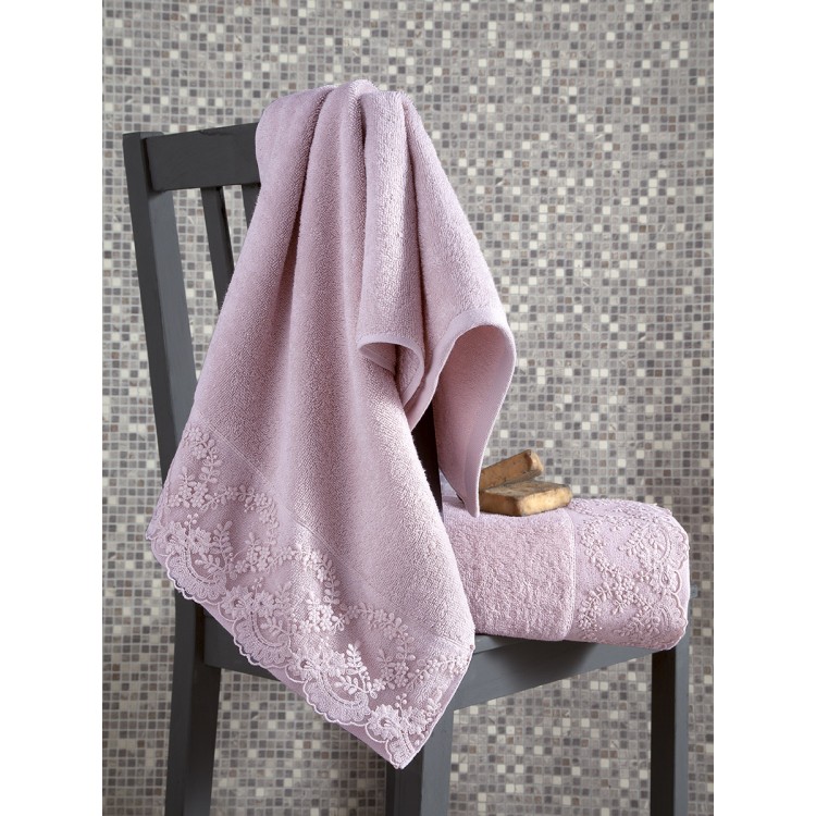 Комплект махровых полотенец "KARNA" c гипюром ELINDA 50x90-70х140 см