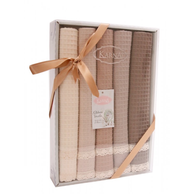 Кухонные полотенца вафельные "KARNA" c гипюром KOPENAKI 40x60 см 1/5