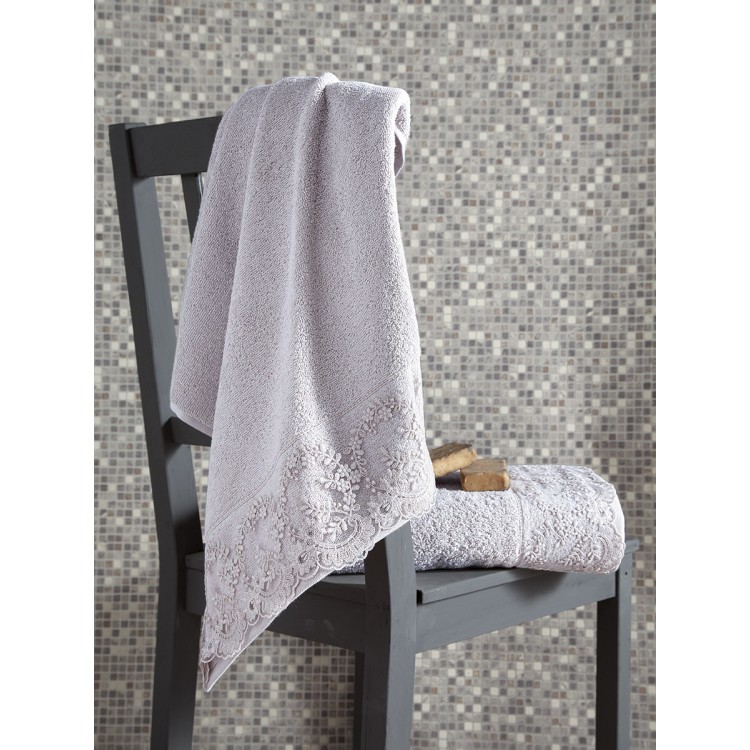 Комплект махровых полотенец "KARNA" c гипюром ELINDA 50x90-70х140 см