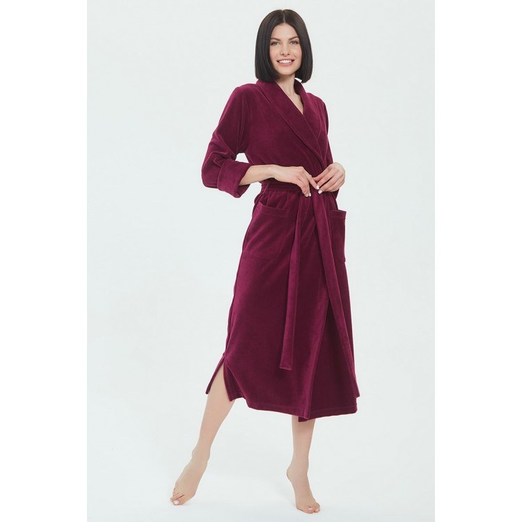 Женский велюровый халат Curves 383 рубиновый, Еватекс