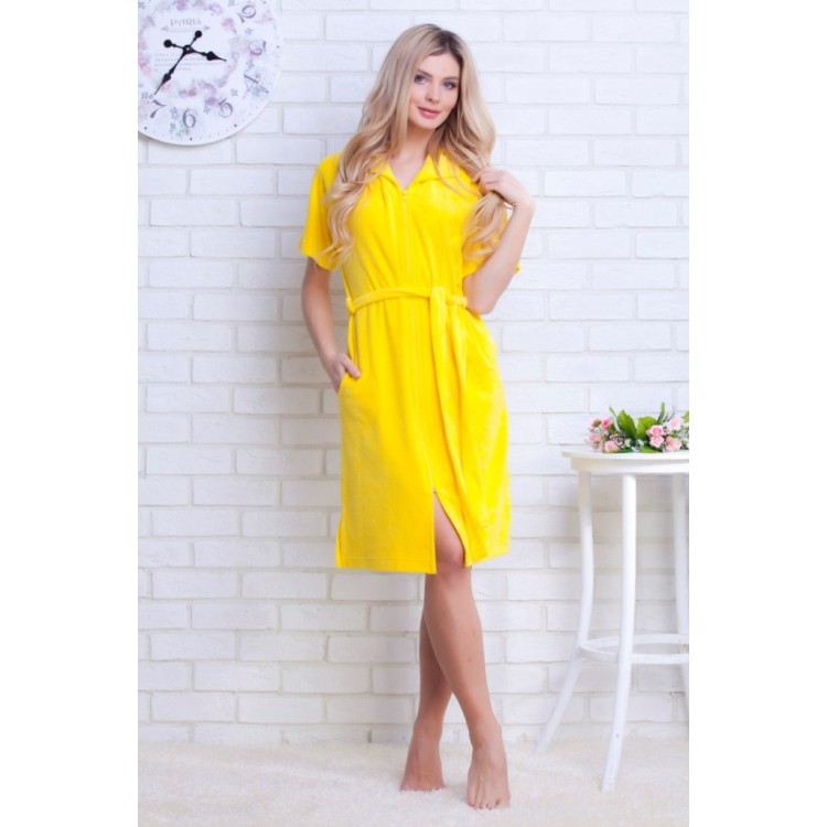 Женский желтый халат из облегченной махры (желтый) 463 yellow, Еватекс