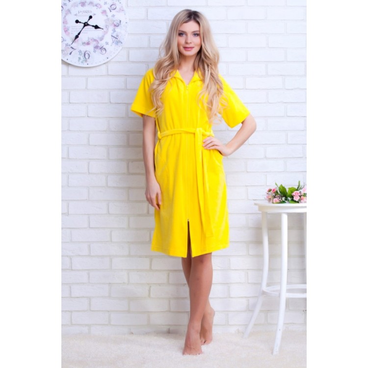 Женский желтый халат из облегченной махры (желтый) 463 yellow, Еватекс