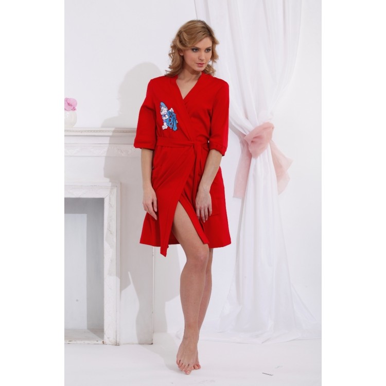 Женский трикотажный халат 523-red "Морячок", Еватекс