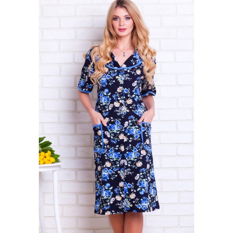 Женский хлопковый халат Е 527-blue, Еватекс