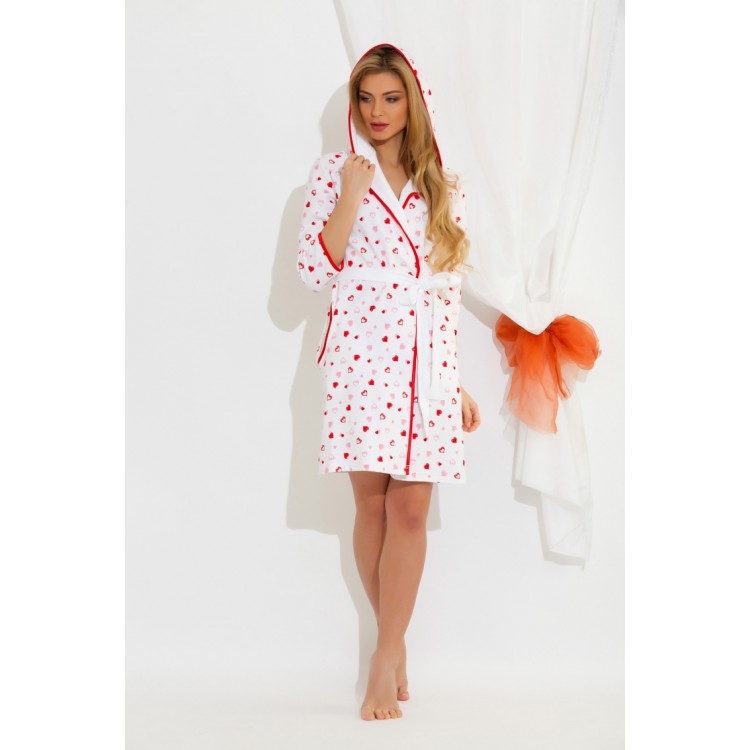 Женский вафельный халат 5662/2 white/red Lover, Еватекс