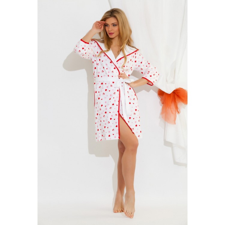 Женский вафельный халат 5662/2 white/red Lover, Еватекс