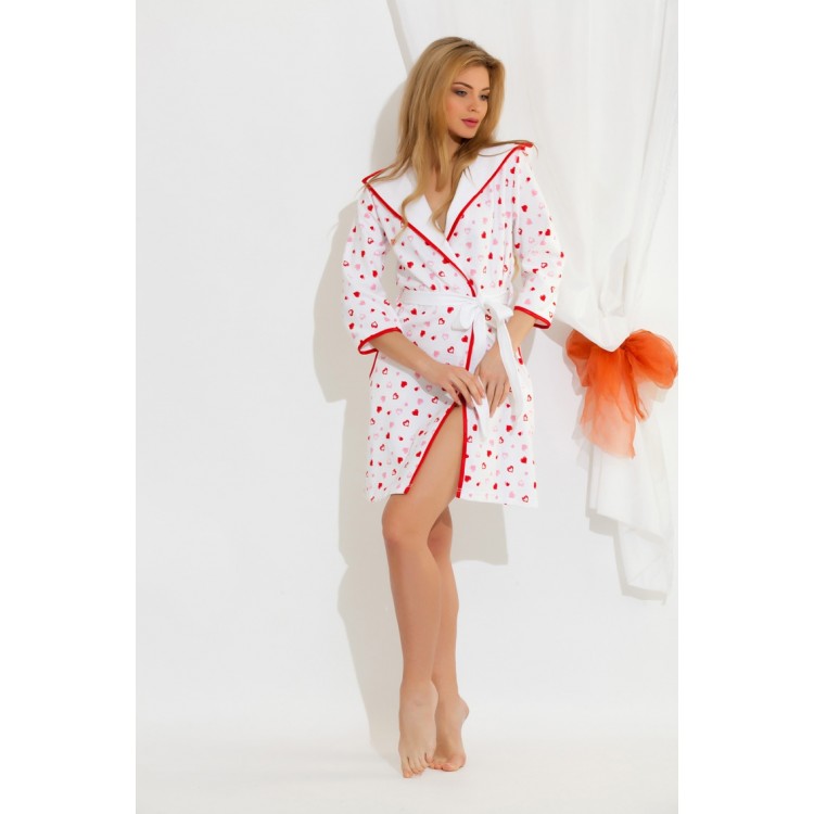 Женский вафельный халат 5662/2 white/red Lover, Еватекс