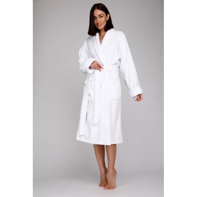 Женский  белый махровый халат 701 Arctic White, Еватекс