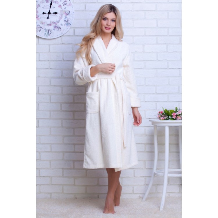 Женский  махровый халат кремовый 701 Light crem, Еватекс