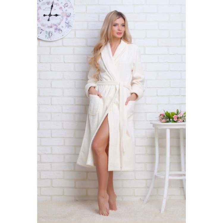 Женский  махровый халат кремовый 701 Light crem, Еватекс