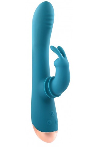 Голубой вибростимулятор-кролик Shimmy and Shake - 22,35 см.