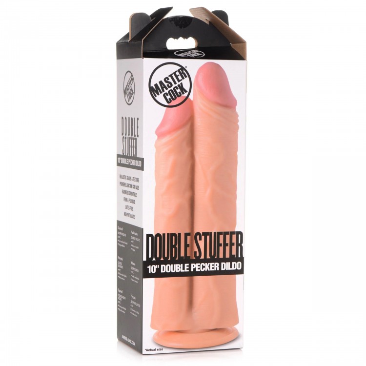 Телесный сдвоенный фаллоимитатор Double Stuffer 10 Double Pecker Dildo - 27 см.