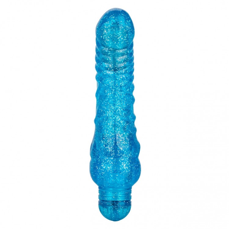 Синий вибратор-реалистик Sparkle Glitter Jack - 18,25 см.