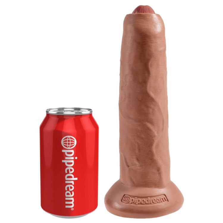 Кофейный необрезанный фаллоимитатор на присоске 9 Uncut Cock - 25,4 см.