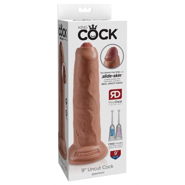 Кофейный необрезанный фаллоимитатор на присоске 9 Uncut Cock - 25,4 см.