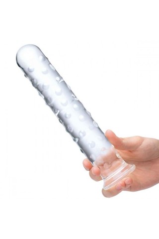 Прозрачный стеклянный фаллос с массажным рельефом 10 Extra Large Glass Dildo - 25,5 см.