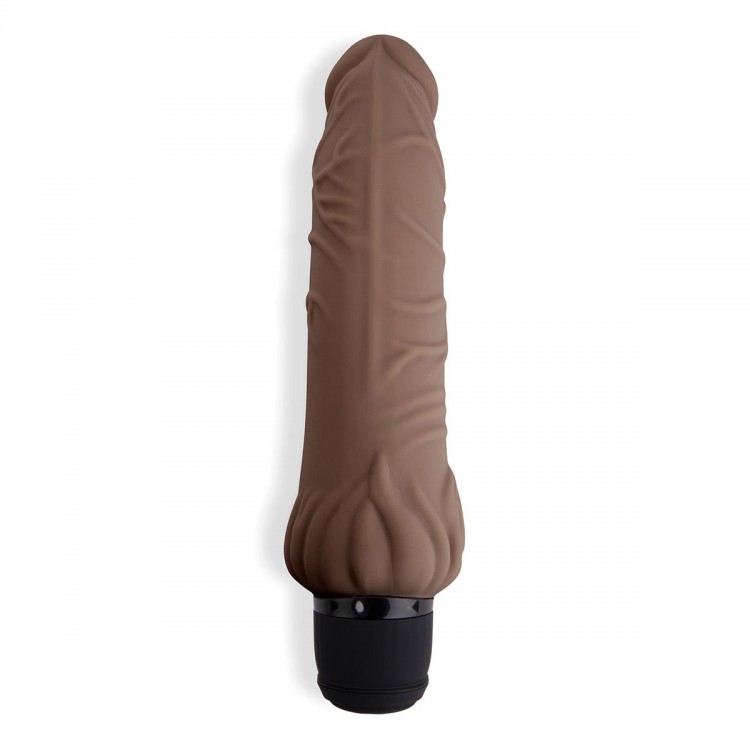 Коричневый вибратор с клиторальным выступом 7 Realistic Vibrator - 21,5 см.