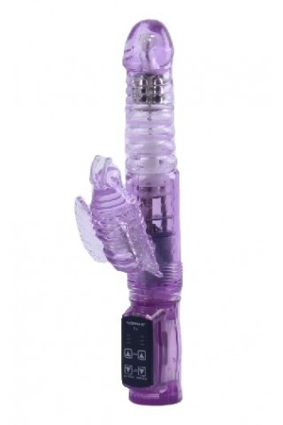 Фиолетовый вибратор с ротацией, функцией Up&Down и клиторальной бабочкой - 23,5 см.