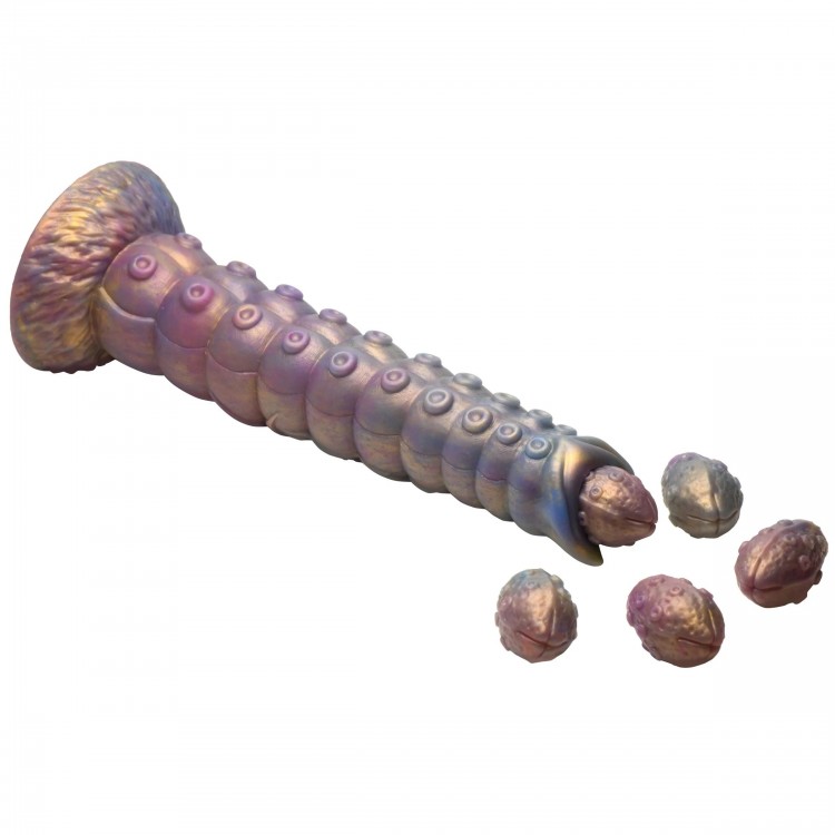 Фантазийный фаллоимитатор Deep Invader Tentacle Ovipositor Silicone Dildo with Eggs - 22,9 см.