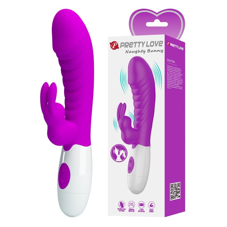 Лиловый вибратор-кролик Naughty Bunny - 19,8 см.