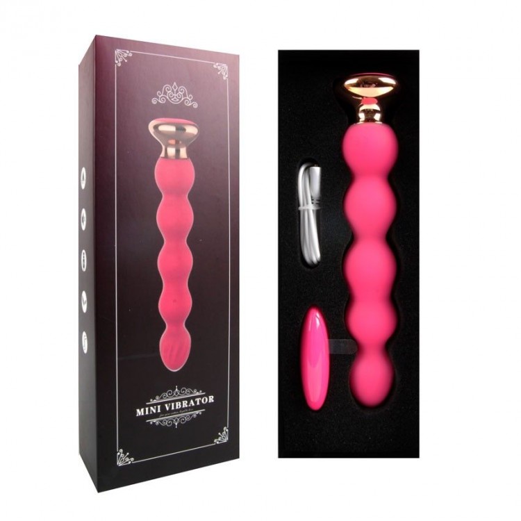 Розовый вибратор-ёлочка Mini Vibrator с пультом ДУ - 19 см.