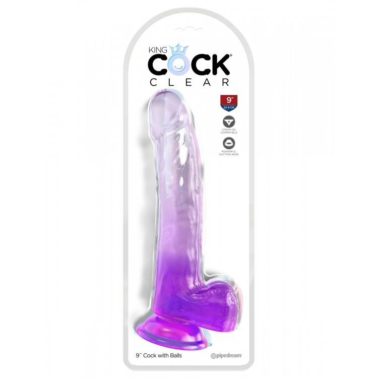 Фиолетовый фаллоимитатор с мошонкой на присоске 9’’ Cock with Balls - 24,8 см.