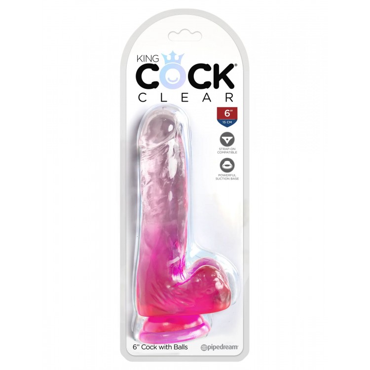 Розовый фаллоимитатор с мошонкой на присоске 6’’ Cock with Balls - 17,8 см.