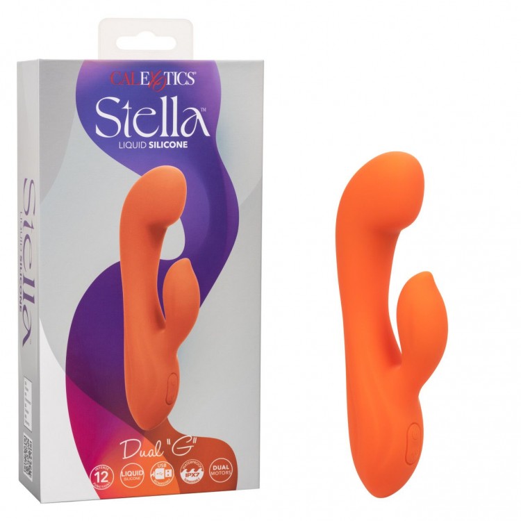 Оранжевый вибромассажер Stella Liquid Silicone Dual “G” - 17,75 см.